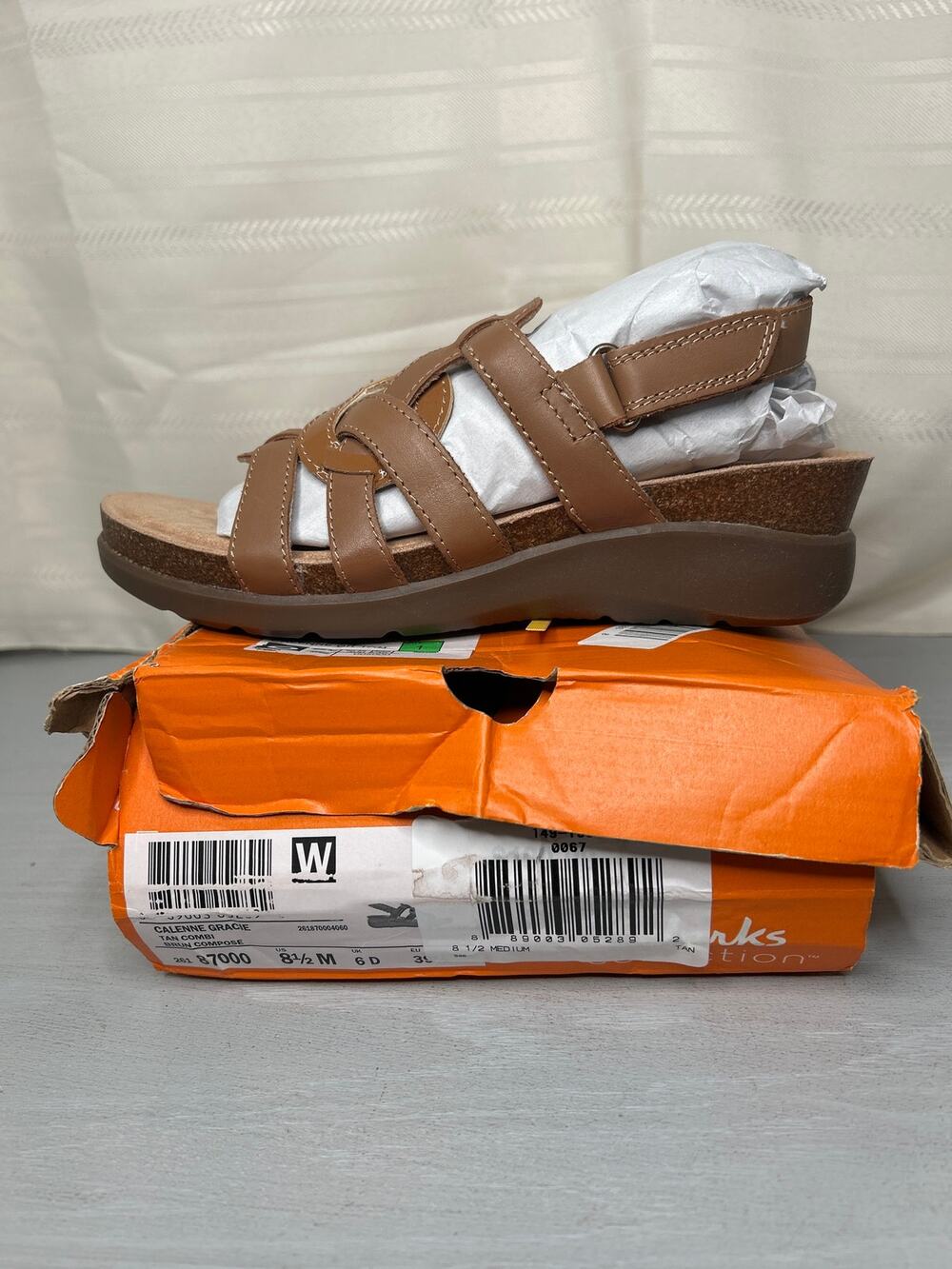 Clarks Calenne Gracie Strappy Wedge Sandals Tan Combo Womens Size 8.5M
